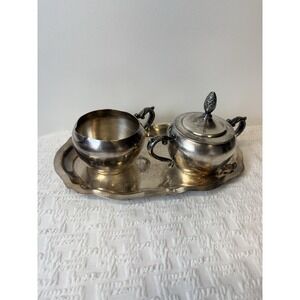 Vintage Silver toned Cream & Sugar With Tray (not Stamped)